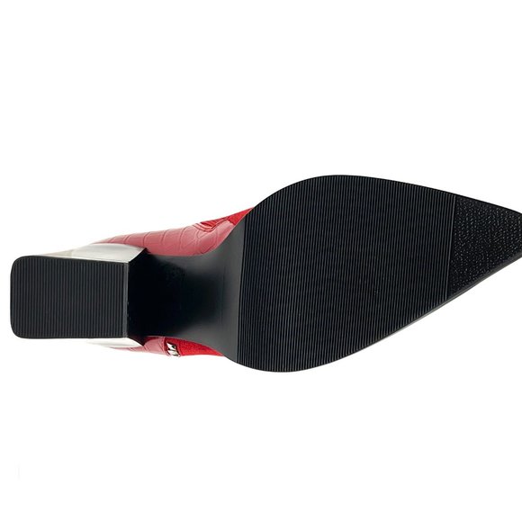 Trendy Red Fashion Fabric Leather Midcalf High Heel Boot - Picture 7 of 7